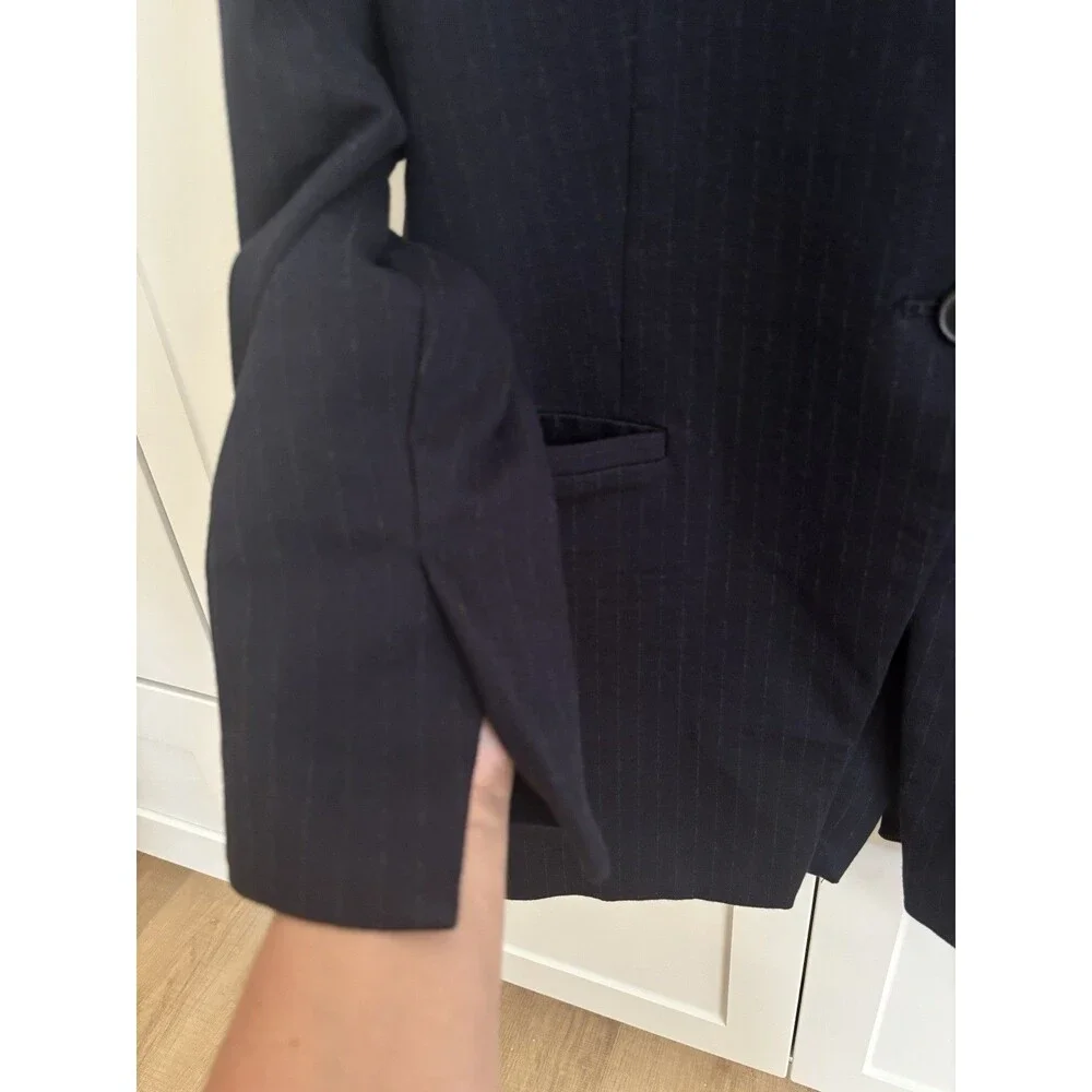 Spanx Perfect Oversized Blazer Womens L Navy Blue Collarless Ponte Office Career